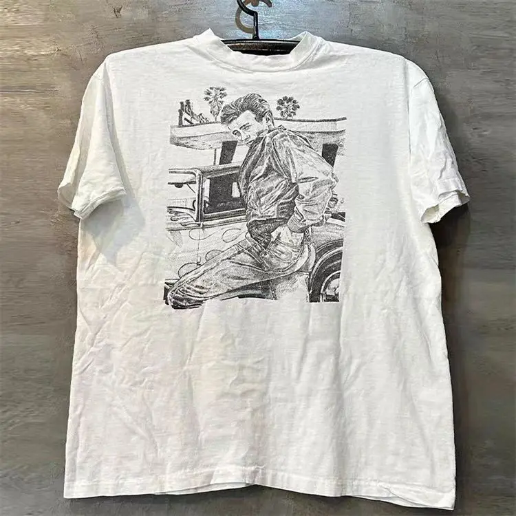 

Art Design Sense Sketch Character Oldschool College Style Street Texture Vibe Men and Women Summer Short-sleeved Cotton T-shirt