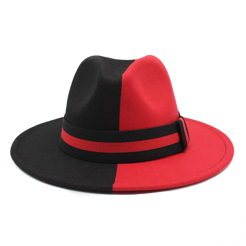 

Fedora Hat With Belt Wide Brim Hat Men Women Black Red Blower Pop Adult Hats Felt Cap Derby Trilby Hats Chapeau Jazz Caps