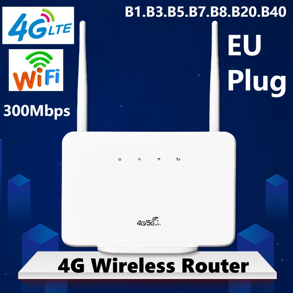 

4G WiFi Router 300Mbps High Speed Wireless WiFi Modem 4G LTE CPE Router External Antenna with Sim Card Slot (EU Plug)WIFI Router