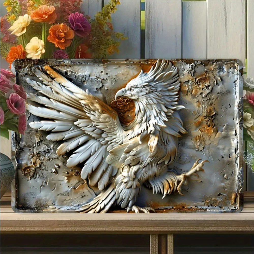 Vintage Metal Eagle Wall Art Decor - 7.87x11.8 Inch Rustic Iron Bird Sculpture for Home Garden Bar Cafe Farmhouse Indoor Outdoor
