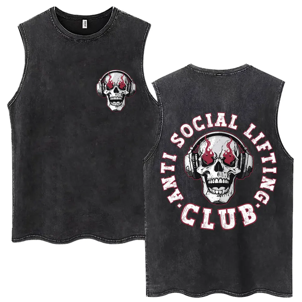 If I Die Pause My Watch Skeleton Wash Tank Tops Men Women Gym Fitness Sleeveless T Shirts Male Cotton Oversized Vests Streetwear