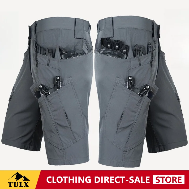 Summer Quick Drying Tactical Shorts Men Thin Stretch Breathable Ice Silk Multi Pocket Work Pants Outdoor Hiking Training Pants