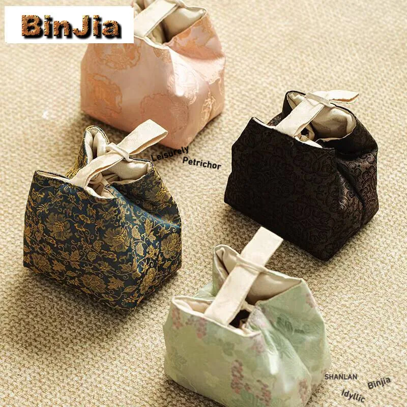 

Парчовый чайный сервиз ручной работы, сумка для хранения, бытовой бутик, цветочный узор, элегантная уютная посуда для путешествий