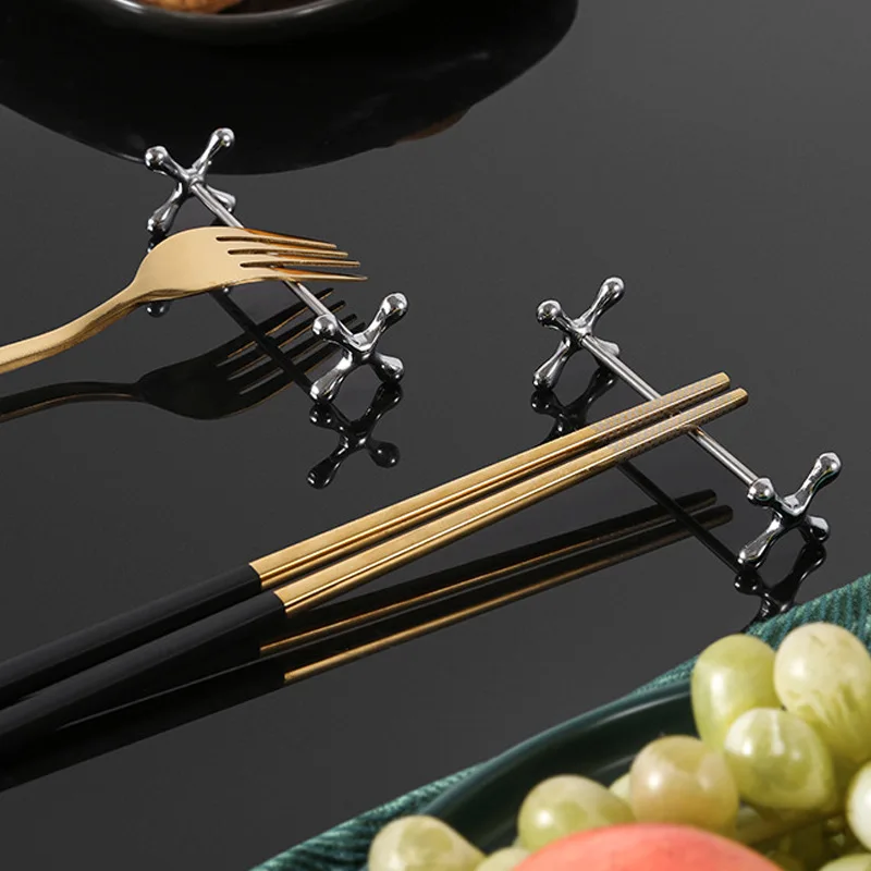 Zinc Alloy Chopsticks Rest Spoons Stand Creative Metal Forks Knives Holder Rack Craft Table Decoration