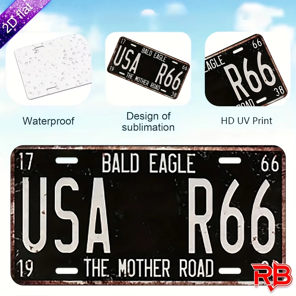 2D Flat, 1pc Aluminum Metal Sign with Vintage Bald Eagle USA License Plate Design - UV Printed 30x15cm/11.81x5.9in Wall Art for