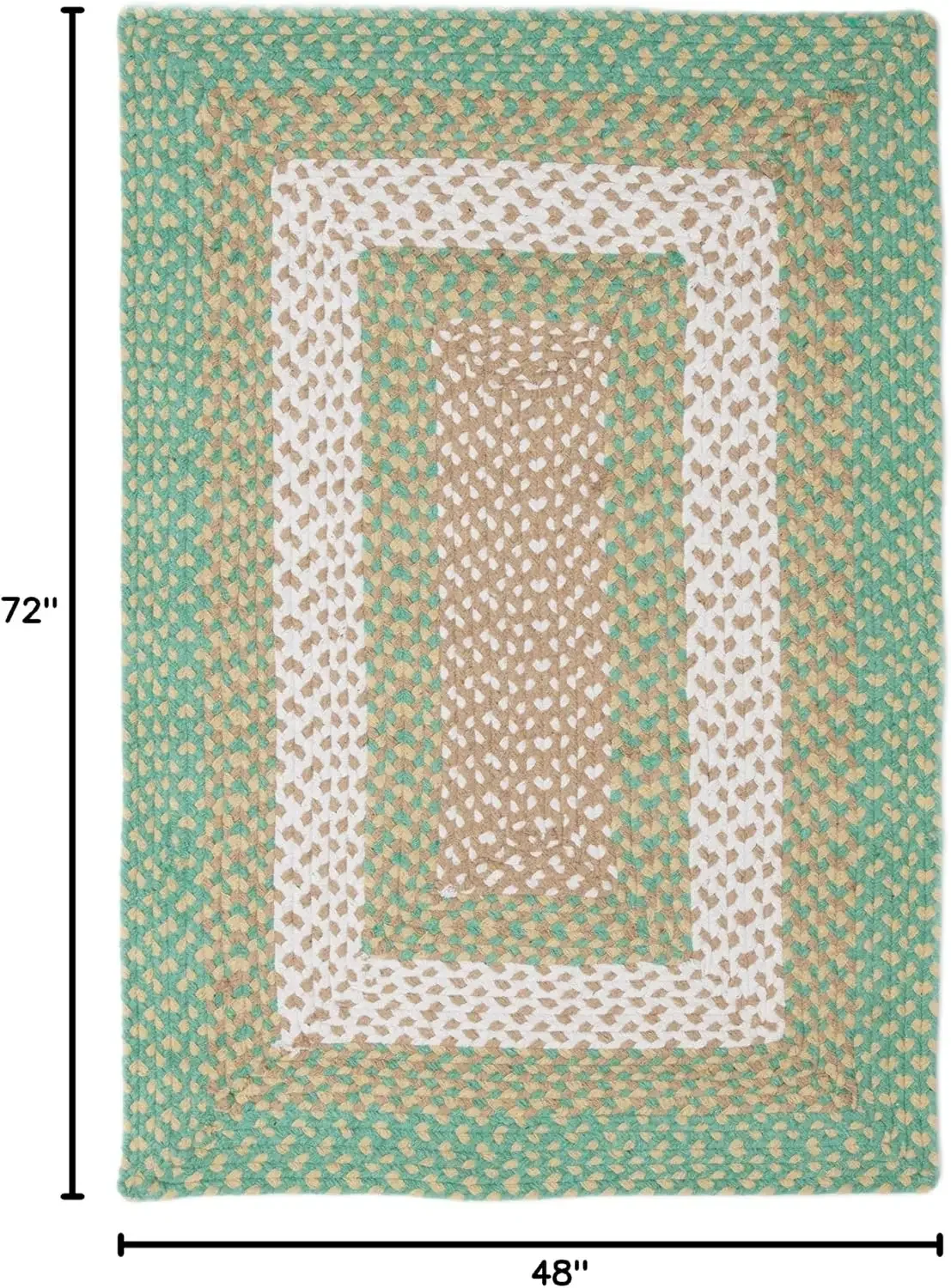 Handcrafted Cotton Braided Area Rug 4x6 ft – Reversible Farmhouse Style Natural Soft Rug for Dining Room, Kitchen, Living Room – Green Cream Ivory