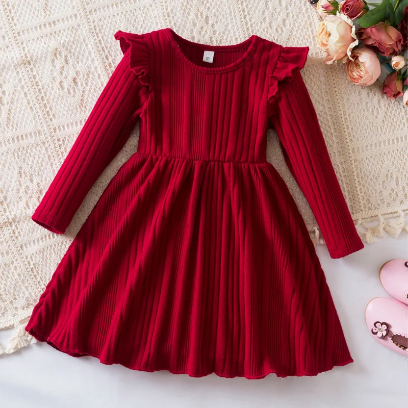 

ins Korean Autumn and Winter Girls' Knitted Dress Stylish Princess Knitted Sweater Dress for Older Children Long Sleeve Dress