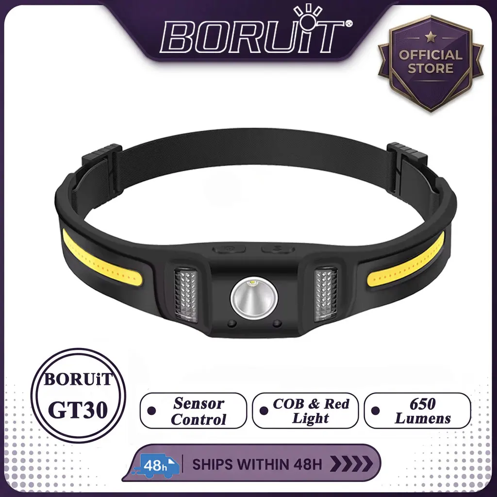 BORUiT GT30 650LM Motion Sensor LED Headlamp Type-C Rechargeable 1000mAh Work Light Headlight Waterproof Camping Head Torch
