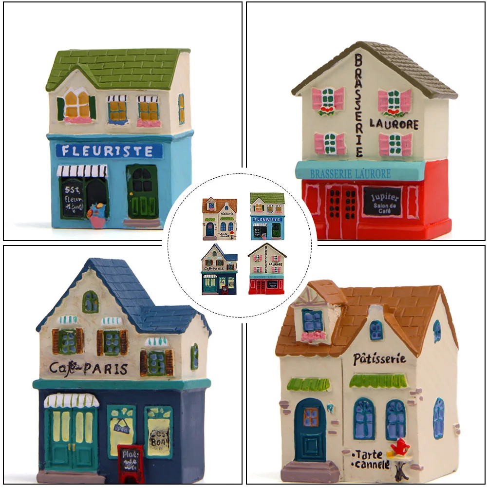 

4Pcs Resin Miniature Decor Brightly Colored Leisure Hut for Desktop Table Cabinet Home Garden Decoration Creative Resin