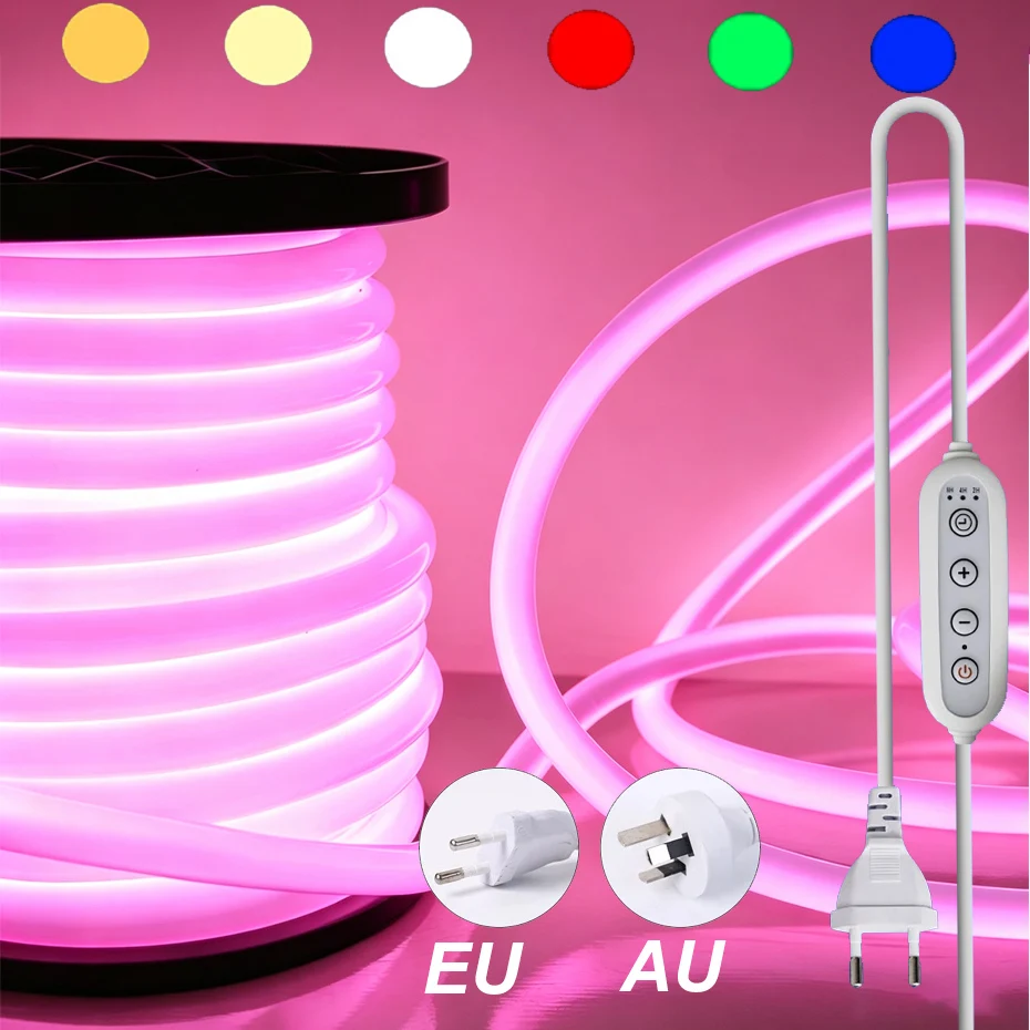 360 Round LED Neon Tube 220V Led Strip Light 120leds/m Flexible Rope Led Lights SMD 2835 Waterproof for Indoor Outdoor Lighting