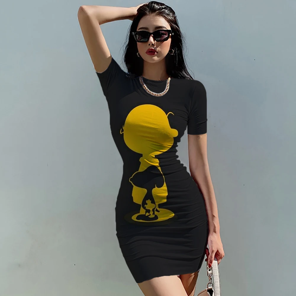 

Kawaii Snoopy Women's Short Sleeved Hip Dresses O Neck Y2k Spicy Girl Dress S-3XL Anime 2024 Sanrio Fashion Summer New Sexy 2024