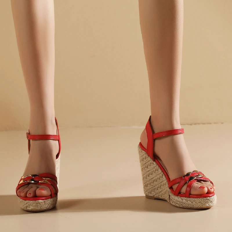 Wedge Shoes Sandals For Women Summer Flip Flops Large Size 44 45 50 Knitted High Heels Gladiator Casual Red Party Shoes Ladies