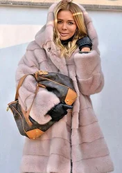 2024 New Free Shipping Winter Warm Hooded Coat Faux Fur Jacket for Women Solid Color Loose Plush High Street Leisure Style Coat