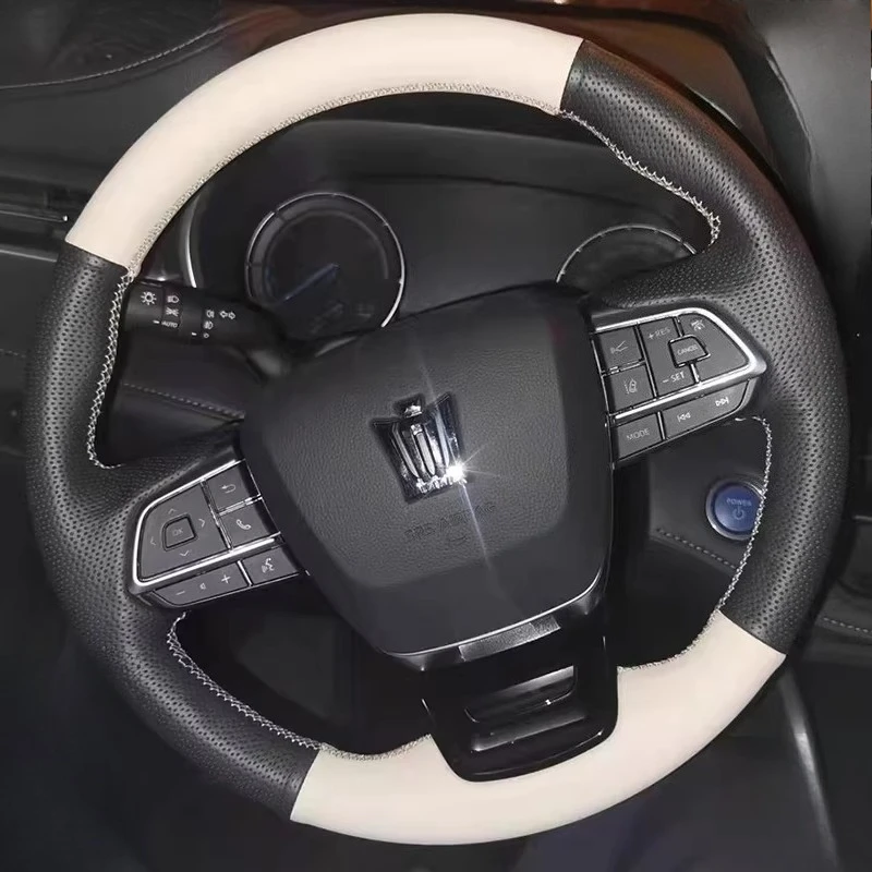 

Чехол на руль автомобиля из натуральной кожи, ручной работы, противоскользящий, черно-белый, для Toyota Highlander 2020-2023 и Sienna 2021-2023.