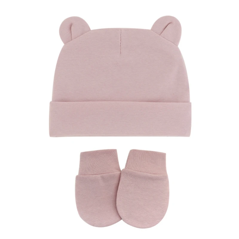 Шапка-бини для новорожденных, комплект перчаток, варежки для маленьких девочек, зимняя шапка для младенцев, хлопковая Прямая