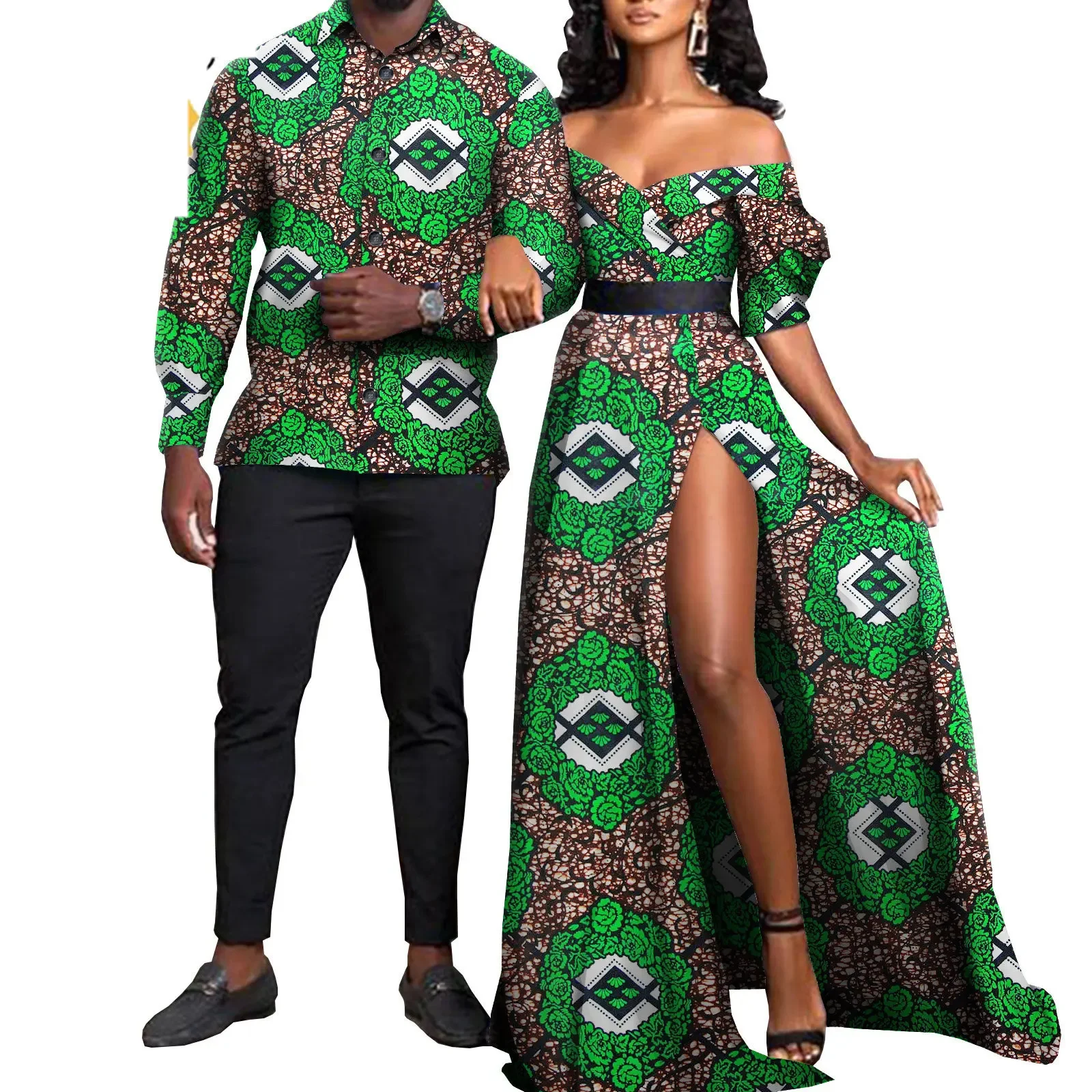 Vestiti africani per coppie donne Sexy Ankara Print Maxi abiti lunghi Match Men Outfit Party Shirts Top and Pants Set Vestidos