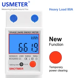 Din Rail Digital Single Phase Reset Zero Energy Meter kWh Voltage Current Power Consumption Meter Wattmeter Electricity 230V AC