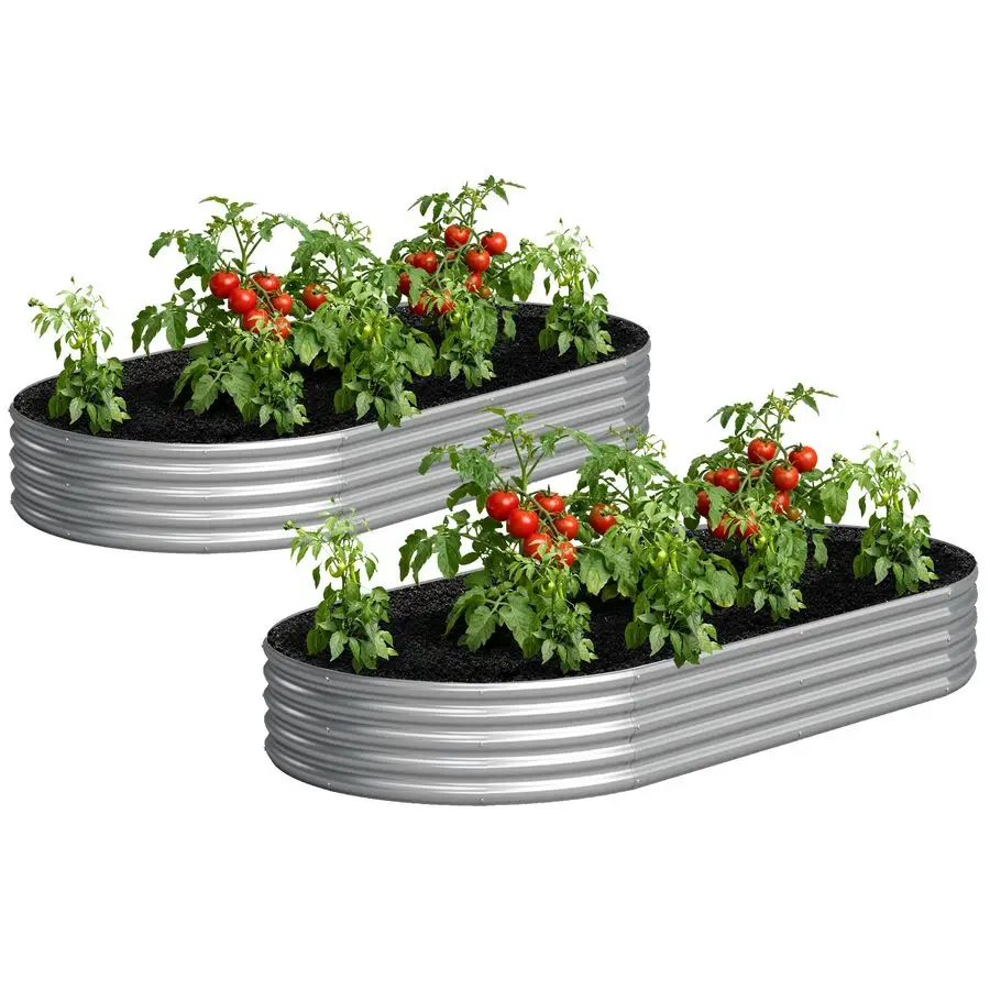 

Оцинкованный комплект приподнятой грядки 8x4x1 фут, овальный металлический ящик для овощей, большой уличный приподнятый контейнер для растений