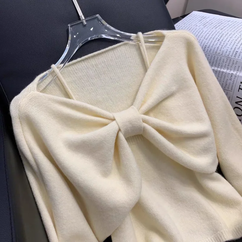 Sweet Bow Long Sleeve Sweater Women + Slim Fit Simple Knitted Tank Tops Women Autumn Winter 2024 New Korean Chic Two Piece Set