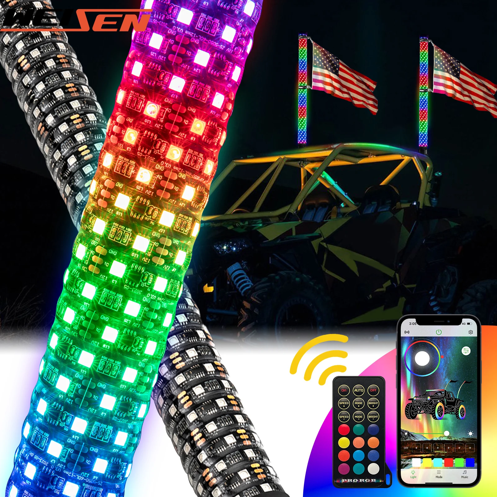 

3FT Универсальный UTV, ATV, SUV, Car, Golf Cart, грузовик, лодка 360 дюймов RGB фотография Цветовая идентификация цветовой идентификации ° поворотный сигнал тормоз задний свет
