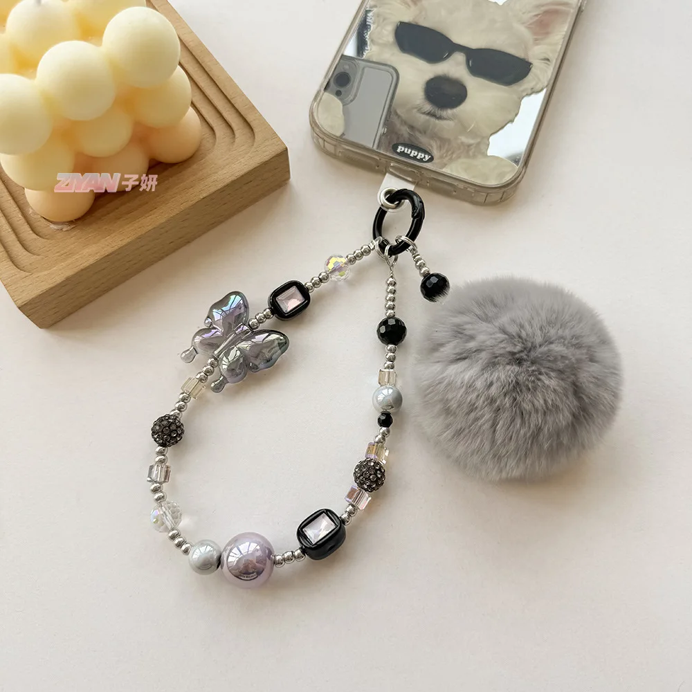 Real rabbit hair ball car keychain high -end luxury plush pendant creative blind box mobile phone chain backpack