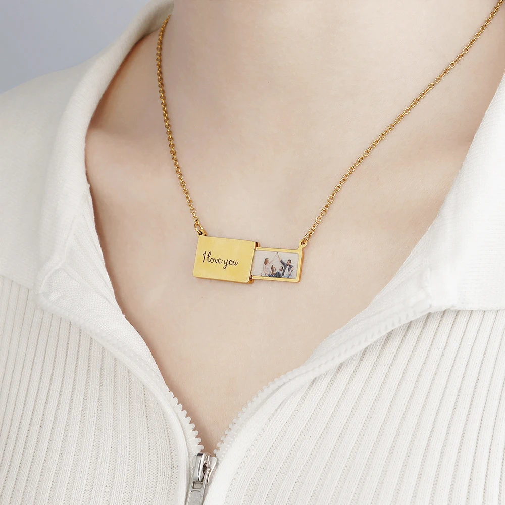 Custom Color Photo Necklace Pull-out Photo Envelope Necklace Jewelry for Women Personalized Mother Kids Pictures Pendant Chokers