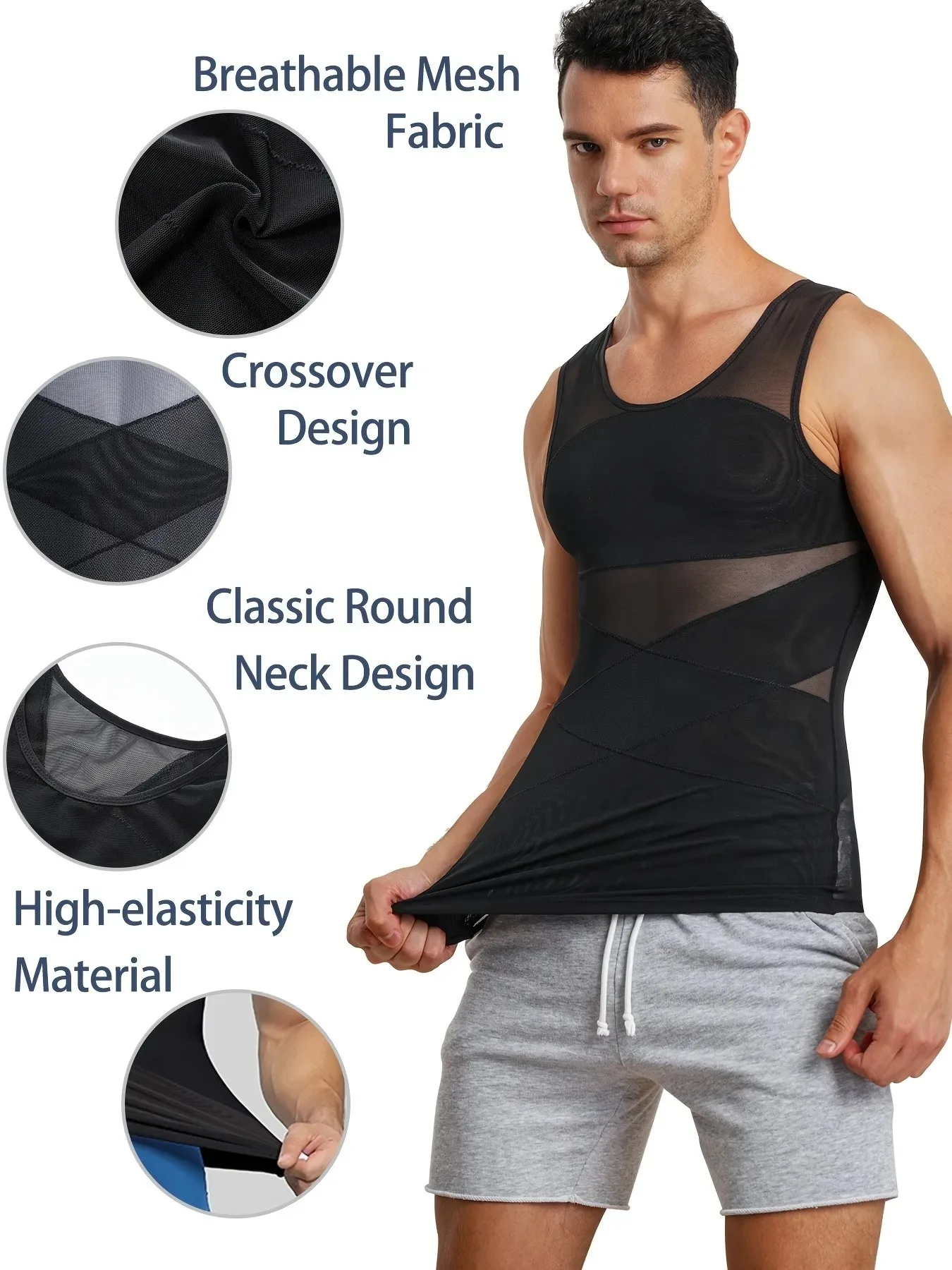 Men\'s Breathable Compression Tummy Control Undershirt Slimming Body Shaper Sleeveless Tank Top Shaping Spring/Summer Sweatshirt