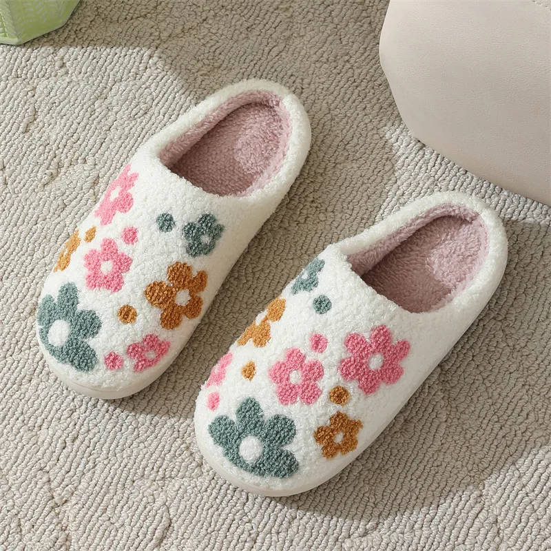 

Cartoon Cherry Flower Strawberry Pattern Girl's Slippers in Winter Indoor Home Anti-Slip Floor Fluffy Warm Slippers for Couples