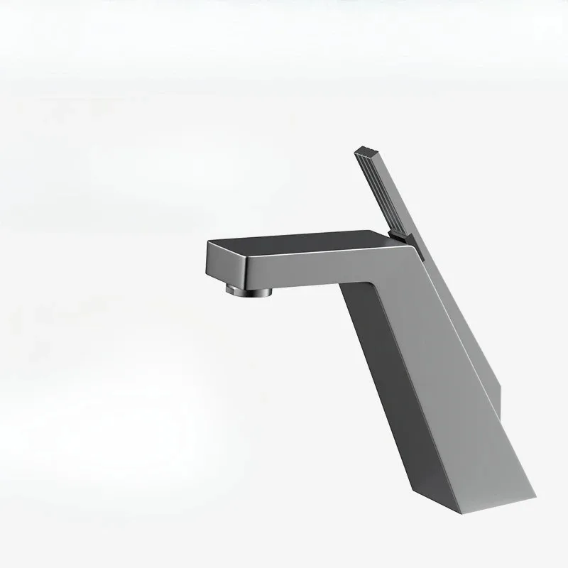 Bathroom wash basin hot and cold faucet, bathroom cabinet basin single hole single gun gray faucet, minimalist modern design