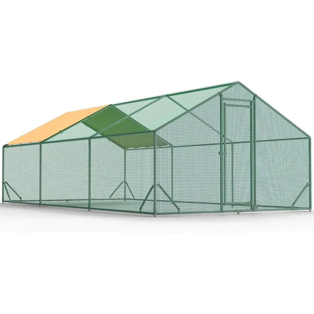 

Sturdy Large Chicken Coop with Enhanced Metal Mesh & 1.26 Galvanized Frame, Weatherproof Cover, 19.7x9.8x6.6ft Walk-in Poultry E