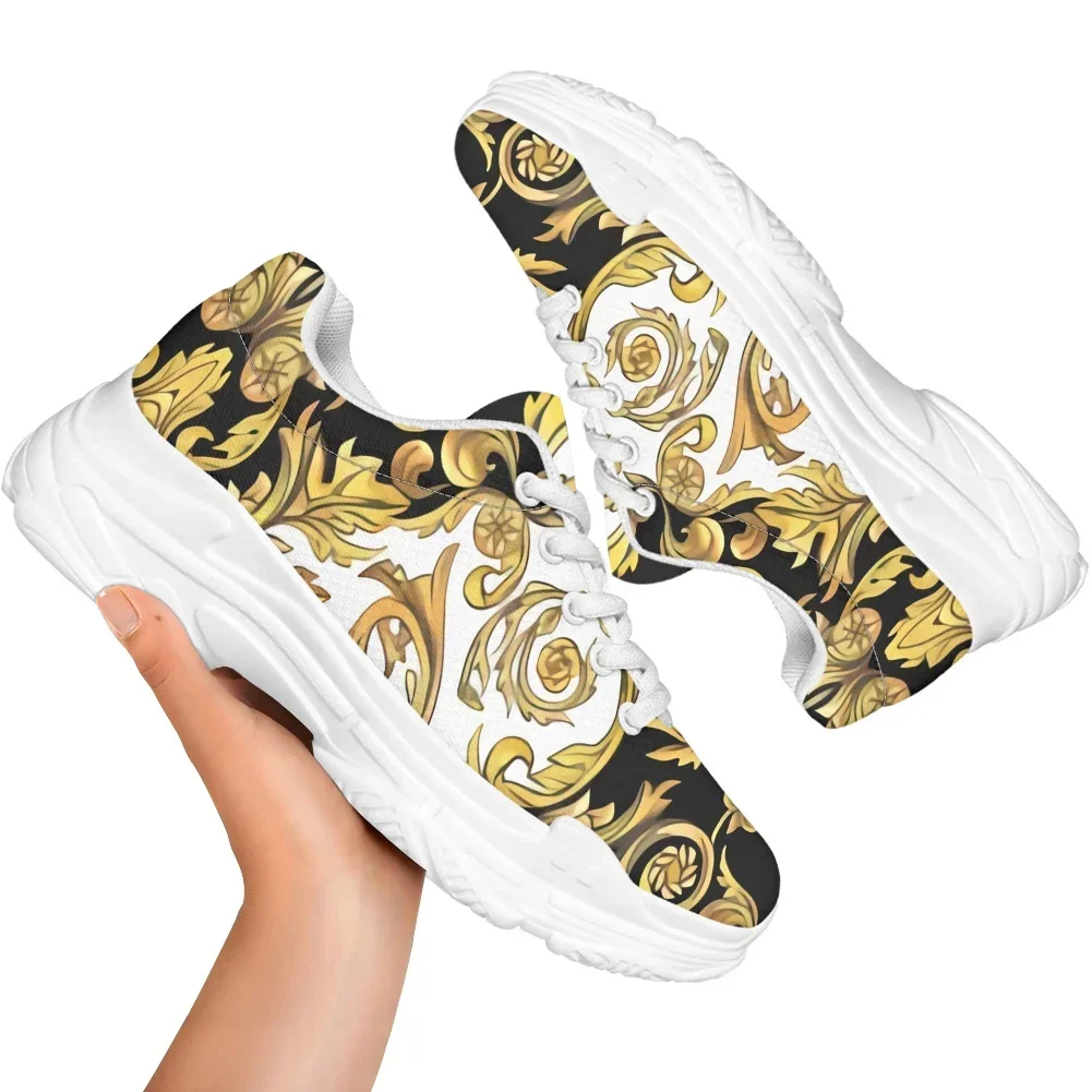 Zapatos florales dorados europeos para mujer, zapatillas de plataforma con cordones, aumento de la comodidad informal, planos, Dropship