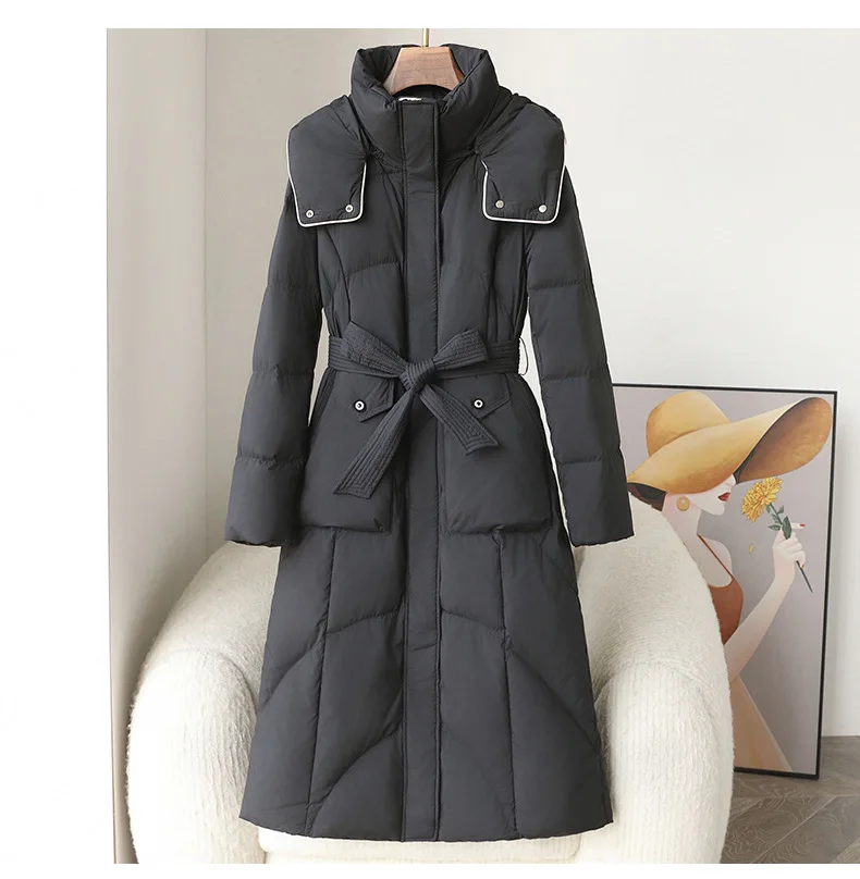 Down jacket women winter 2024 new high-end high-grade Pinghu white duck down long white duck down warm women's wear