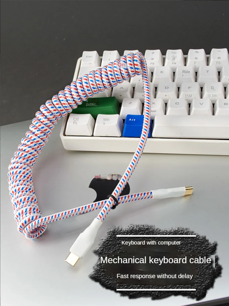 Type C To Mini USB Cable Mechanical Keyboard Braided Spring Data Cable Keyboard Aviator Desktop Computer T Shape Port Connector