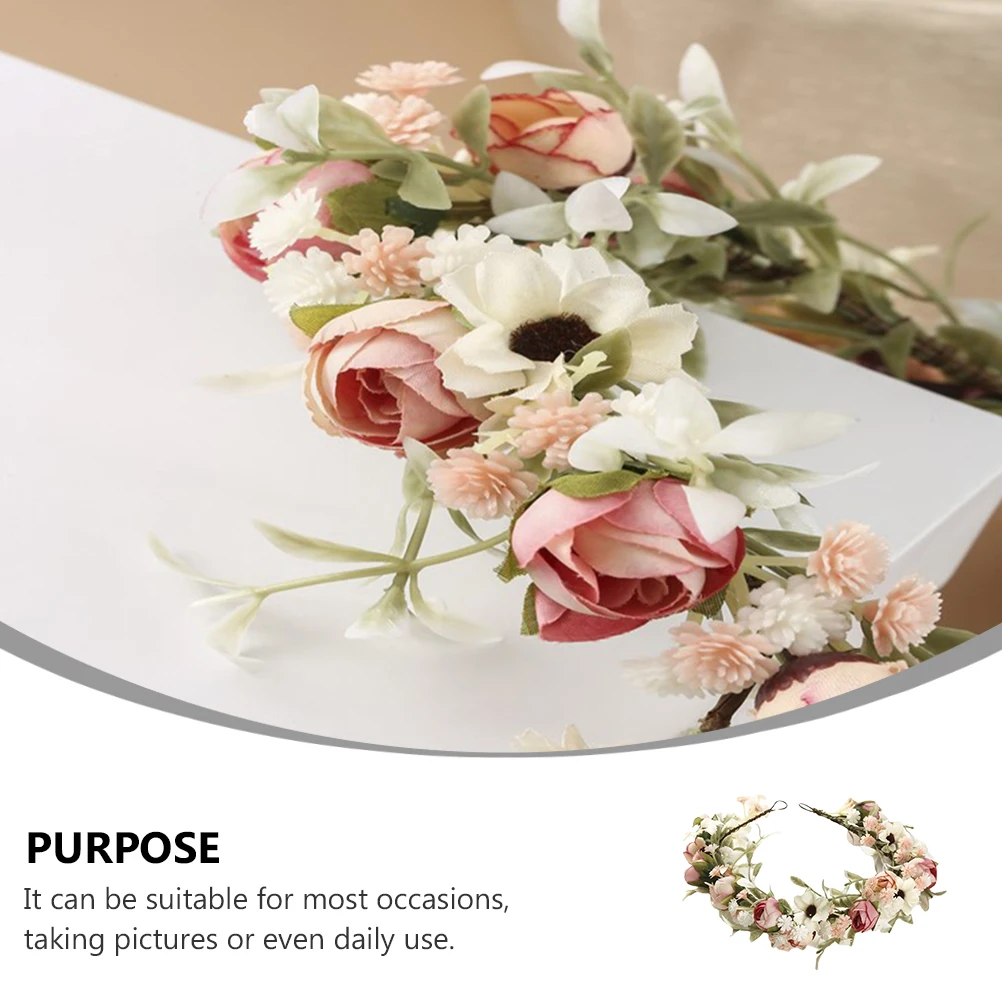 

Artificial Garland Headdress Bridal Wedding Cloth Floral Headband Comfortable Women Hair Accessory Photo Props Bridesmaid Party