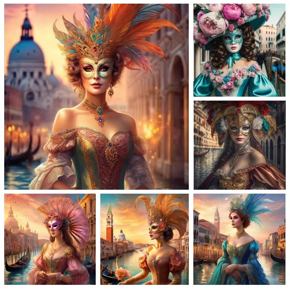 

Venetian Mask Girl Diamond Painting 5d Full Square Round Diamond Embroidery Woman Landscape Mosaic Cross Stitch Kits Home Decor