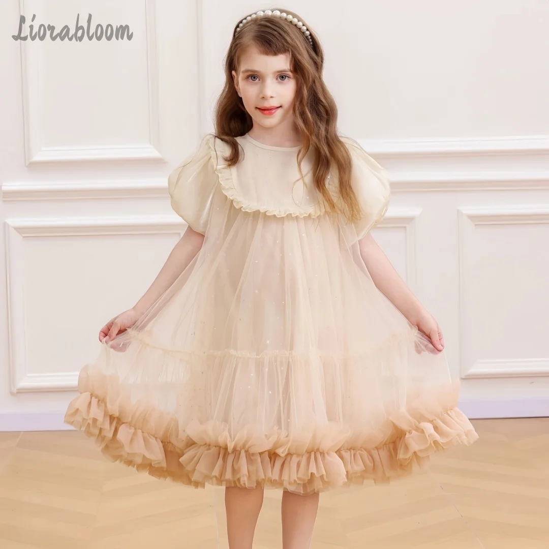 

Girls' Khaki Tulle Dress Simple Maxi Dress Everyday Wear Flower Girl Attire Party Dance Dress Wedding Outfit