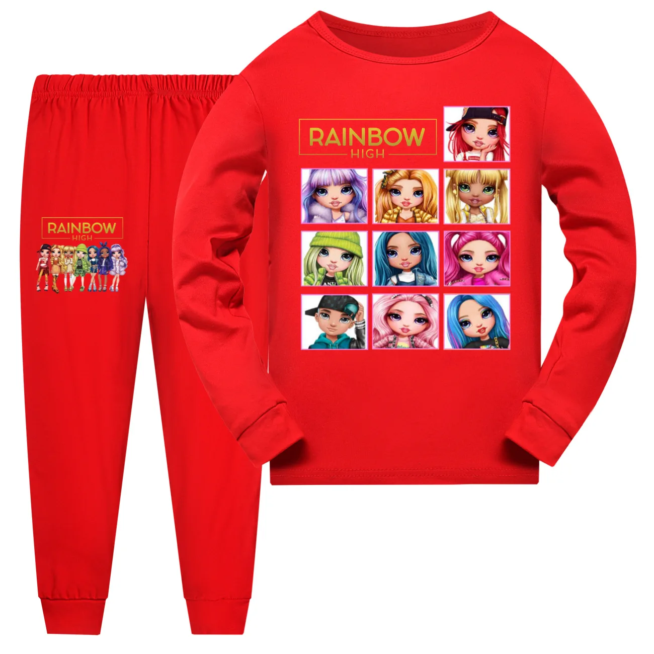 New Rainbow High Clothes Kids T-shirt Sweatpants 2pcs Set Baby Girls Long Sleeve Pajama Sets Boys Spring Sleepwear 5-16 Years