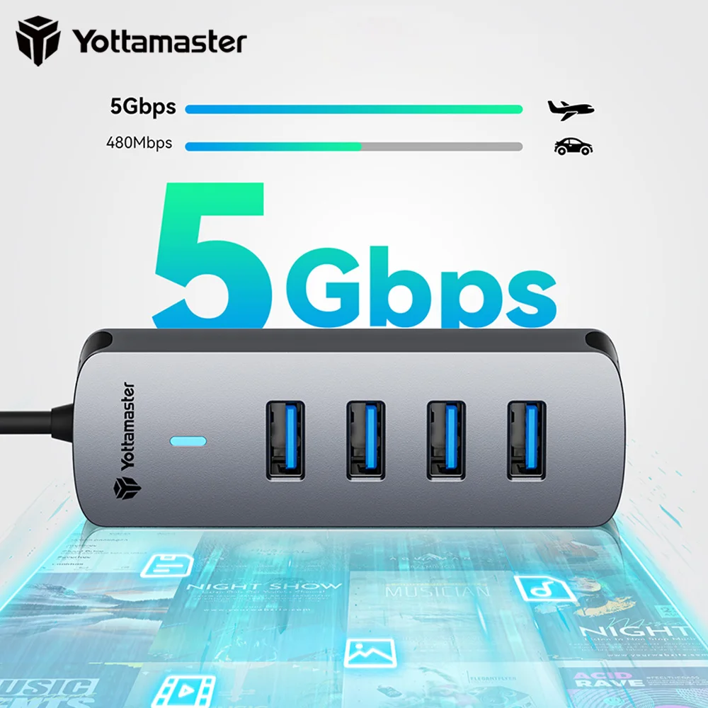 Yottamaster Type C HUB USB HUB 3.0 4-Port Splitter USB 3.0 5Gbps High Speed Expansion Dock Ultra-Slim OTG USB HUB Adapter for PC