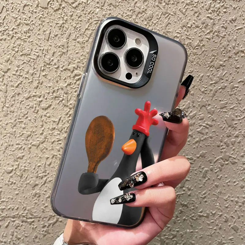 

Cute Penguin Funny Cartoon Laser Phone Case for iPhone 16 15 14 Pro Max Plus 13 12 Mini 11 Pro Max Shockproof Back Cover Fundas