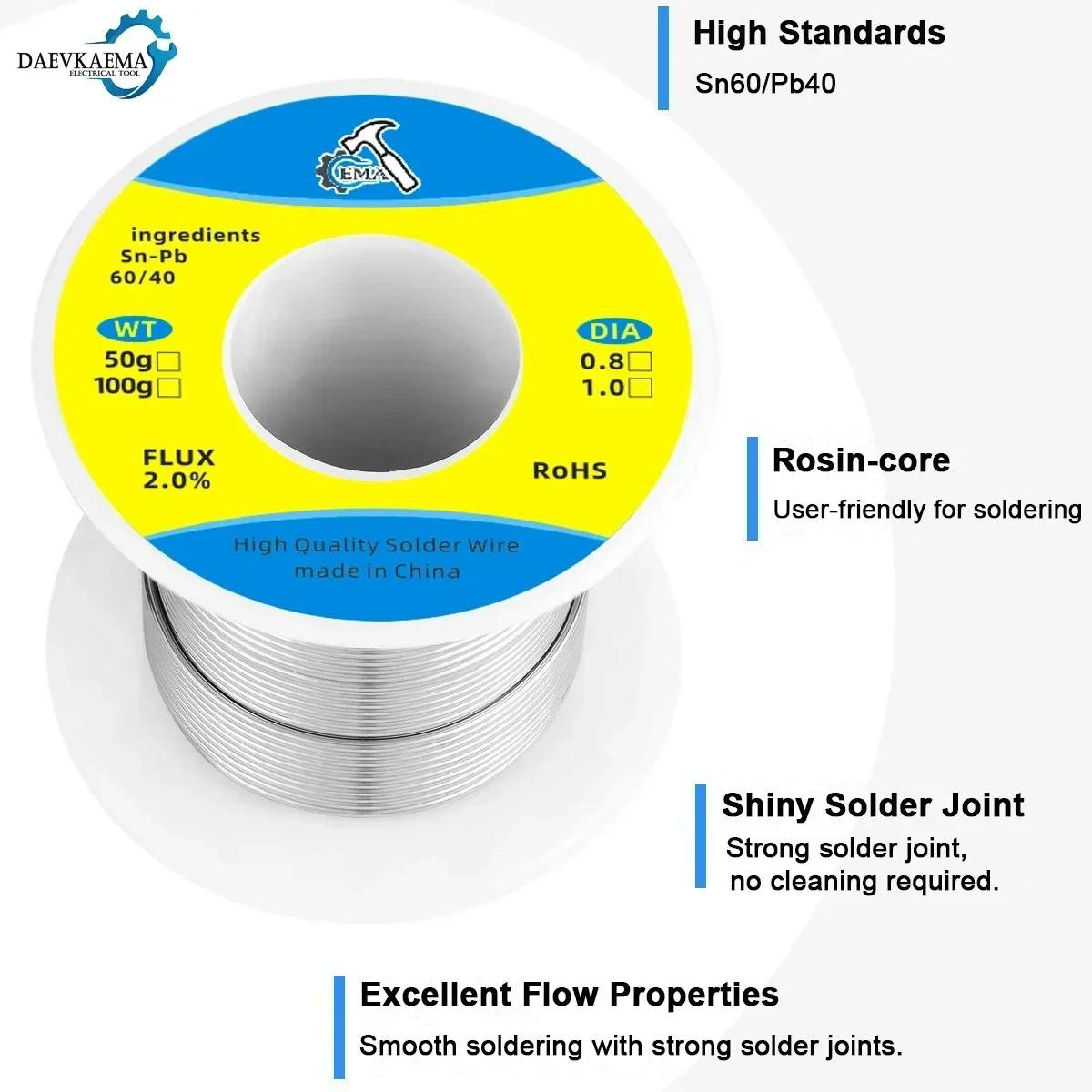 Tin Lead Flux Core Solder 60/40 25/75 50g Reel - Soldering for Circuit Board & Craft 0.8mm 1mm Optional