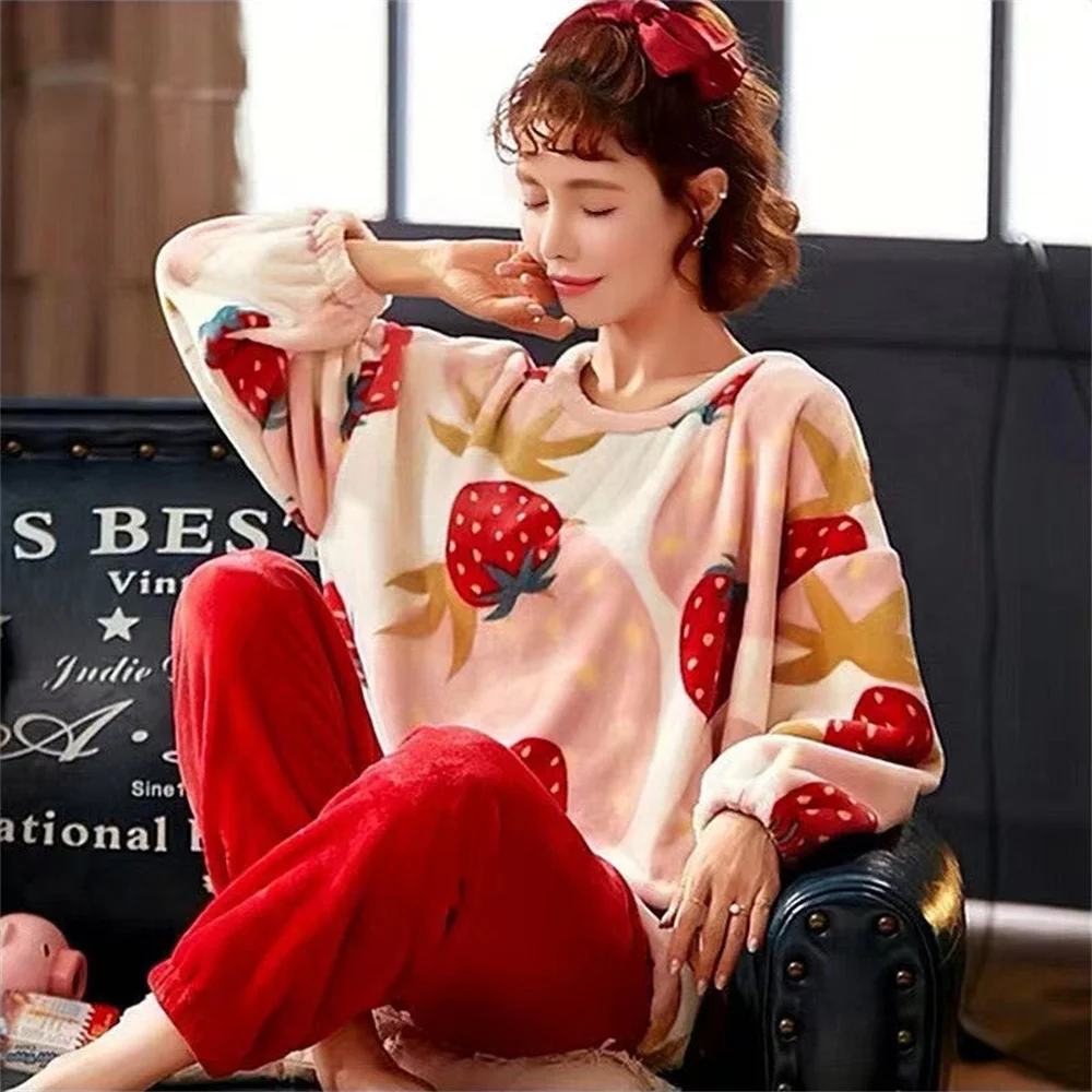 Pajamas Cartoon Pajamas Set Autumn And Winter Women\'S Pajamas Flannel Pajamas Thickened Loose Large Size Suit Home Clothes New