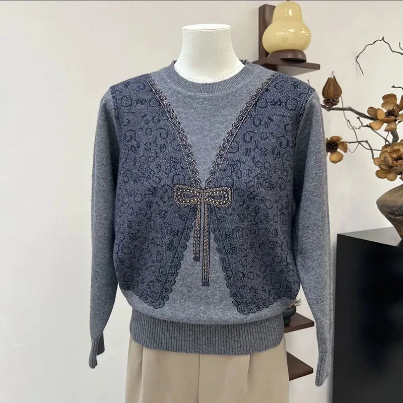 Fall Winter New Ladies' Sweater Sweater Round Neck Pullover Loose Joker Long Sleeve Bottoming Warm Pullover Pullover Sweater
