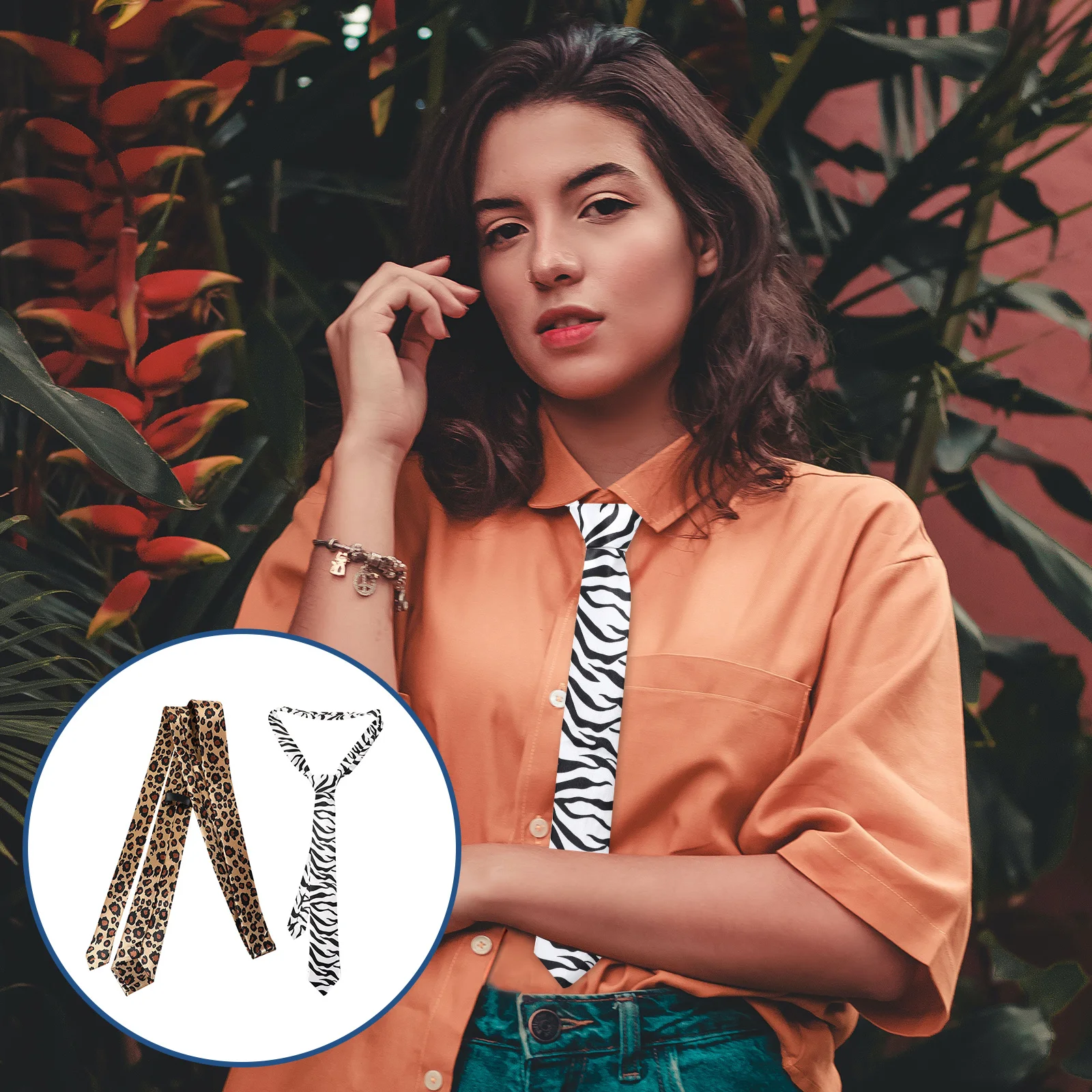 

2Pcs Zebra Leopard Pattern Necktie Stylish Comfortable Tie Supplies for Holiday Party Festival and Theme Events