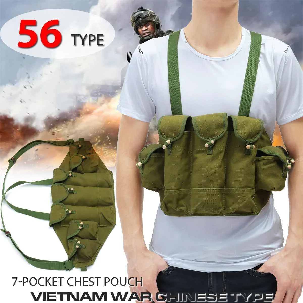 56 Type Adjustable Hunting Vest Tactical Chest Vest Carrier Chest Rig Pack Pouch Light Weight Heavy Duty Vest