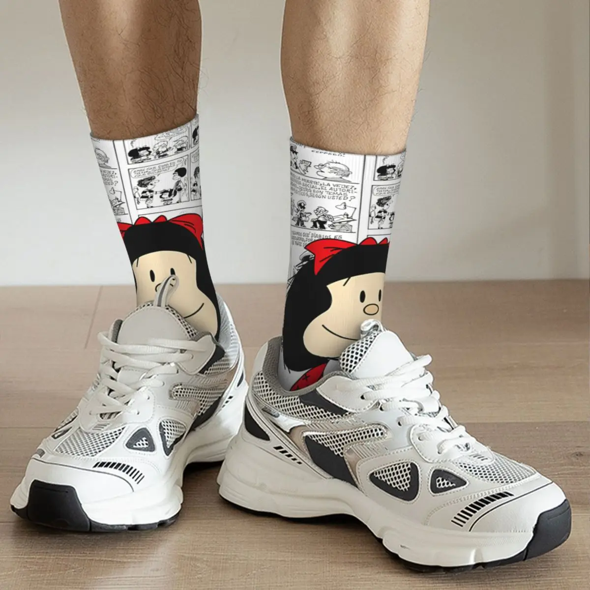 Divertente calzino felice per uomo ICONIC Hip Hop Mafalda Cartoon Quality Pattern stampato Crew Sock novità regalo