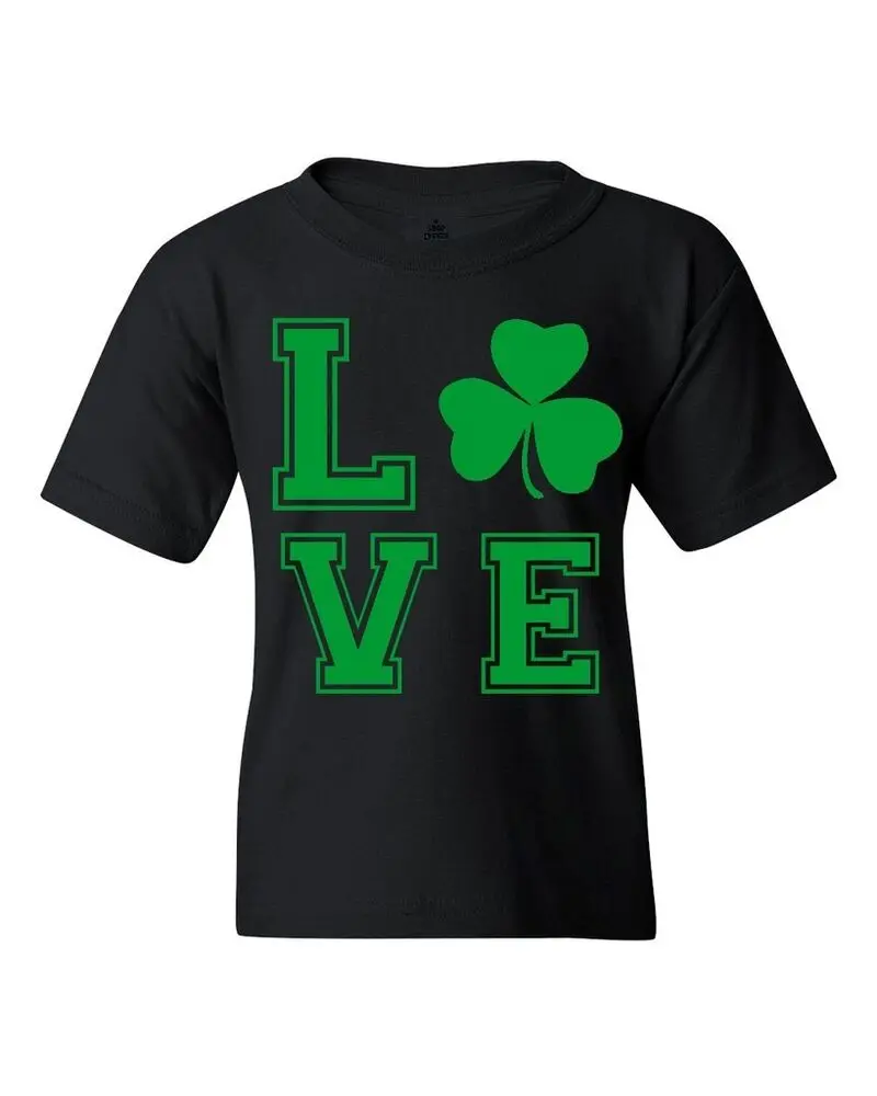 Green Shamrock Love Youth's T-Shirt St. Patrick's Day Leaf Clover Irish ShirtsAnime Graphic T-shirts for Men Clothing Women Tees