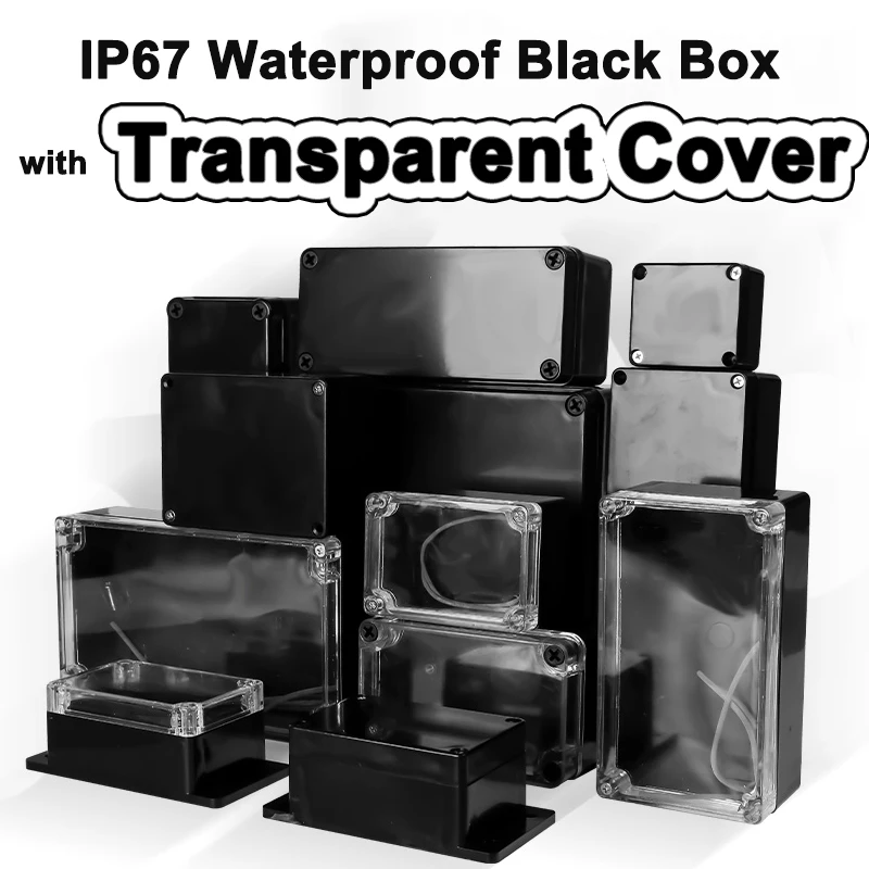 ABS Plastic IP67 Box Waterproof Project Box Black Dustproof Electrical Enclosure Housing Instrument Case Transparent Clear Cover