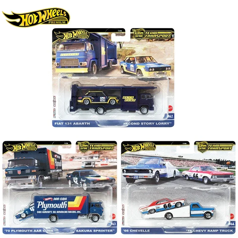 Hot Wheels-equipo de transporte Premium para niños, juguetes para Fiat Abarth, Chevelle, Chevy, rampa de camión, Plymouth, 1/64