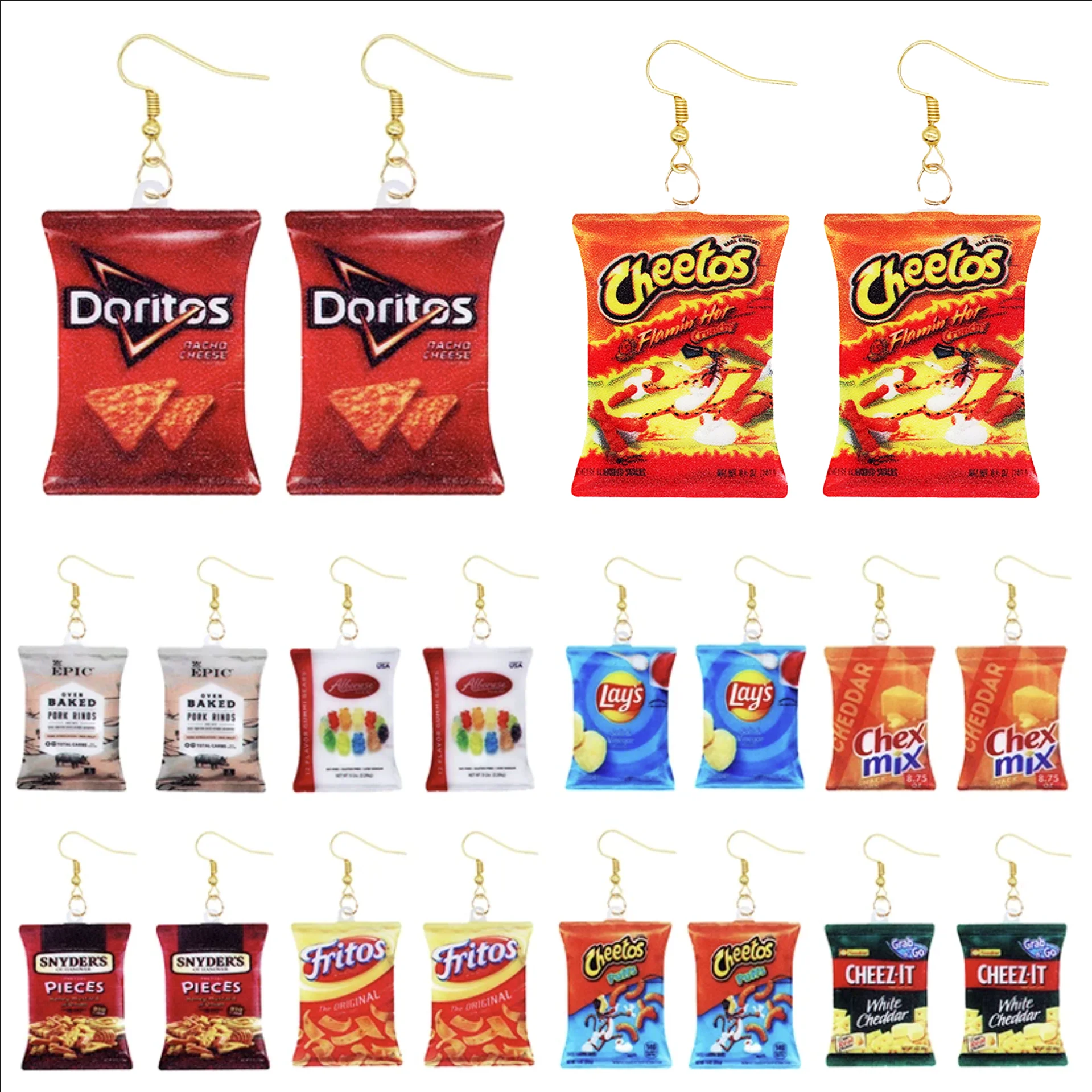 Oorbellen Voor Vrouwen Oorbellen Acryl Leuke Snacks Chips Meisjes Voedingsmiddelen Grappig