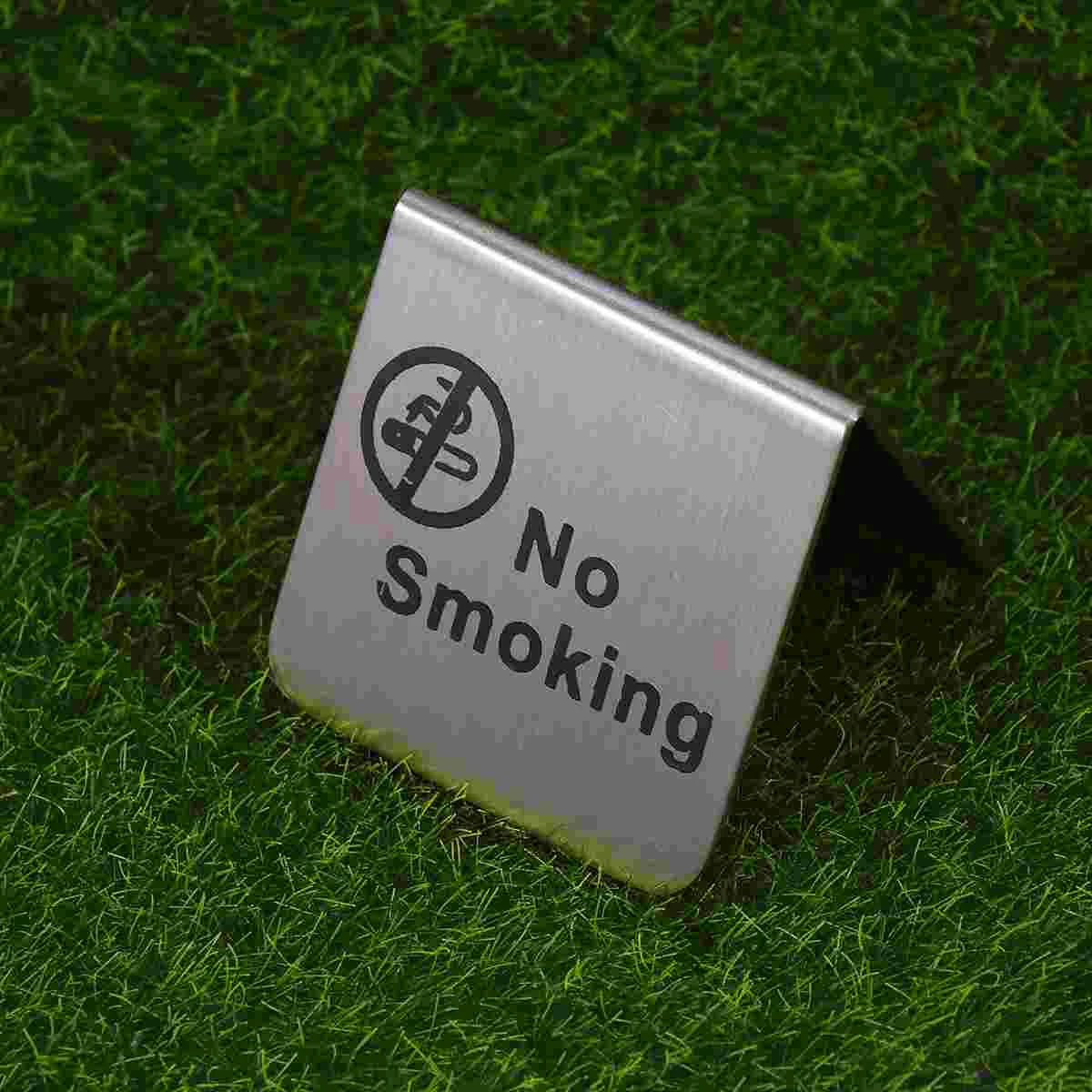 

No Smoking Table Tent Sign Desktop Double Side Emblems Stainless Steel The Metal